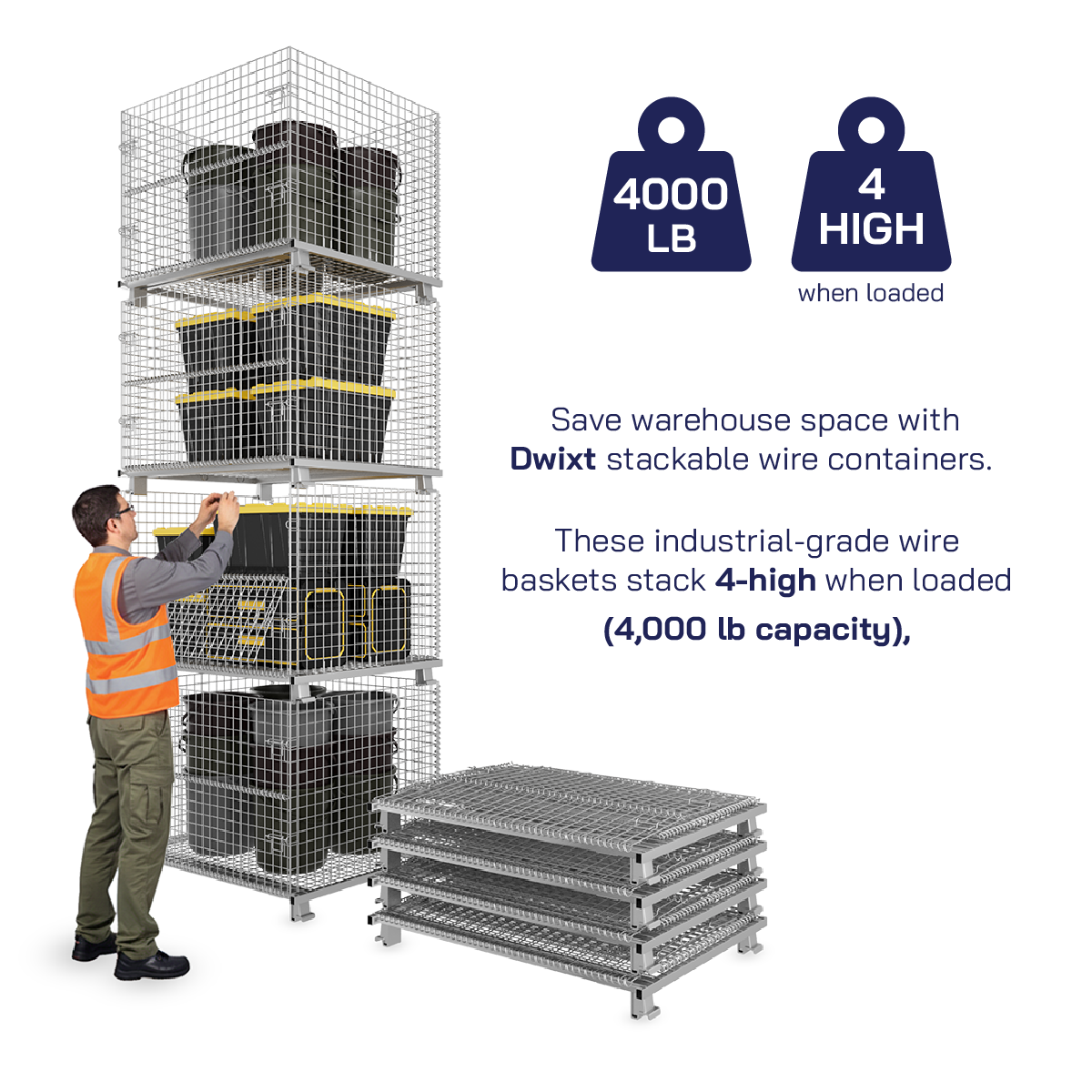 Collapsible Wire Mesh Containers – Stackable Industrial Baskets