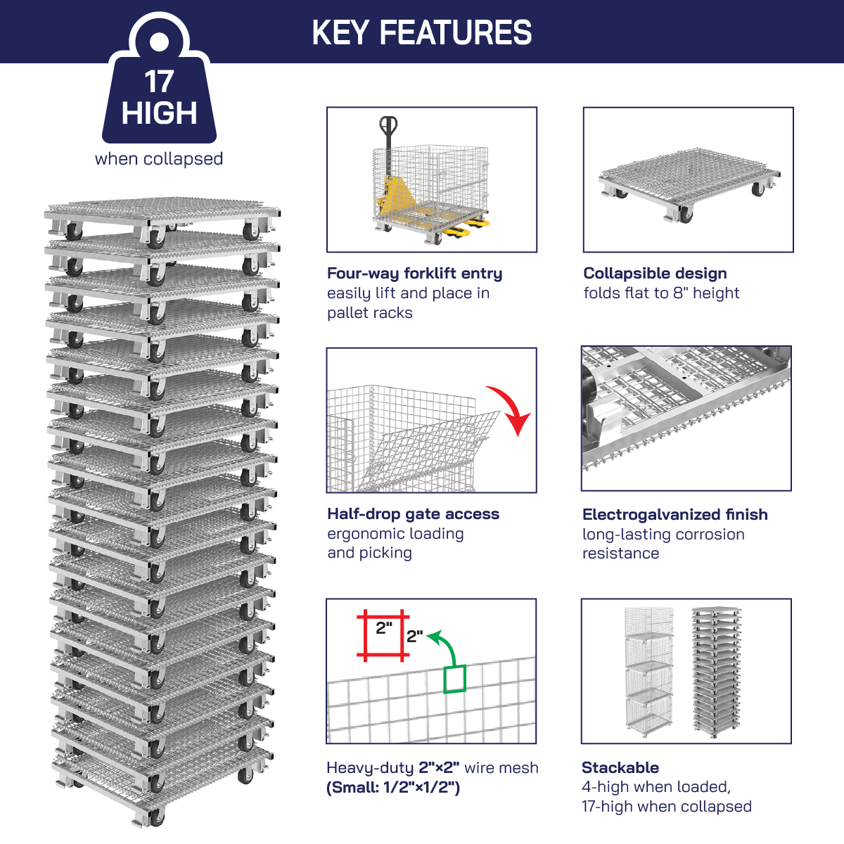 Collapsible Wire Mesh Containers – Stackable Industrial Baskets