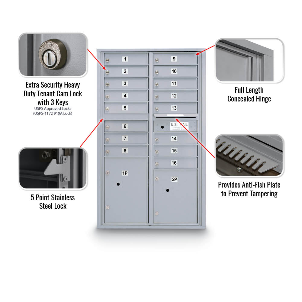 16 Door Standard 4C Std Mailbox with 2 Parcel Lockers - Additional Colors Available