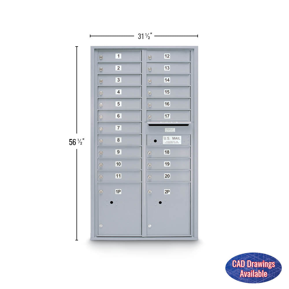 20 Door Standard 4C Mailbox with (2) Parcel Lockers