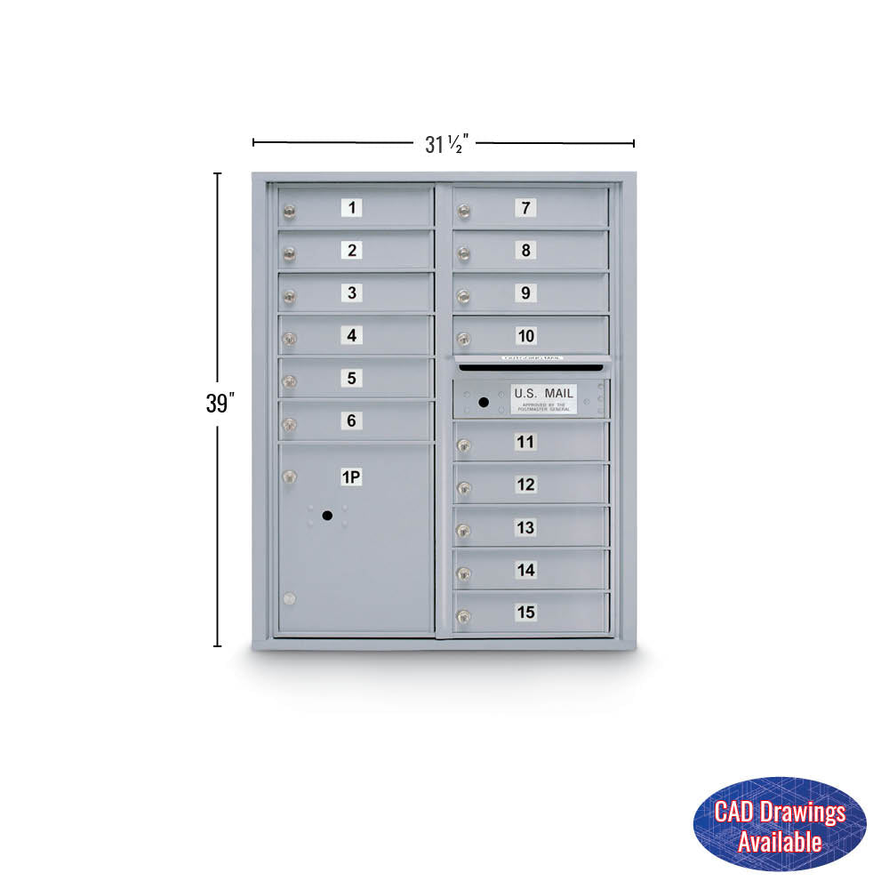 15 Door Standard 4C Mailbox with 1 Parcel Locker - Additional Colors Available