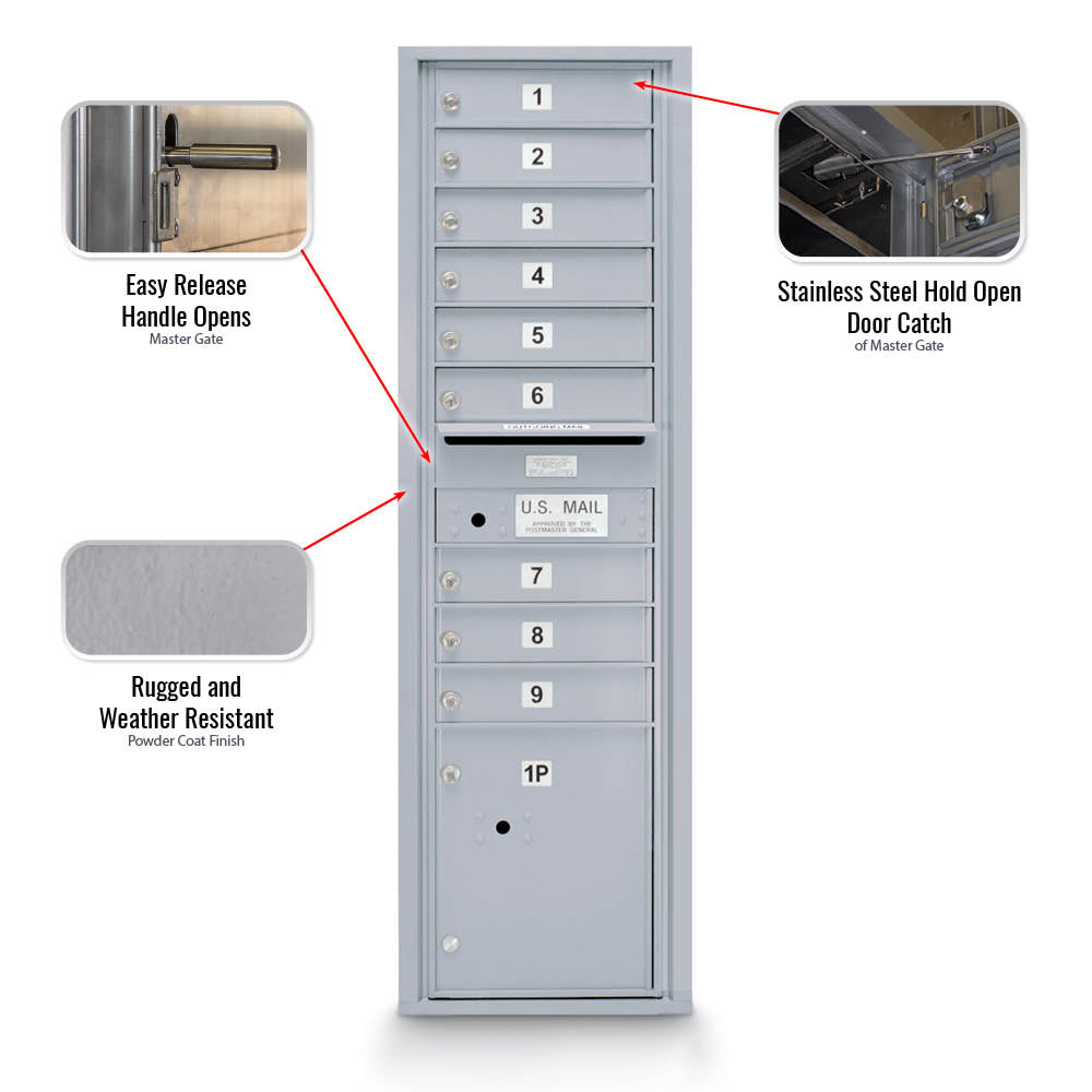 9 Door Standard 4C Mailbox with (1) Parcel Locker - Additional Colors Available