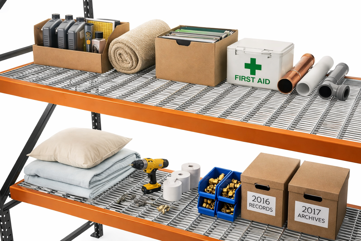 Punched Steel Pallet Rack Decking – 50% Open | NFPA 13 Compliant