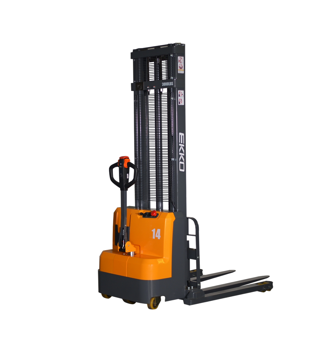 EKKO Lift Electric Straddle Stacker 3,000 lbs Capacity - 118" & 138" Height EB14C-138 EB14C-118