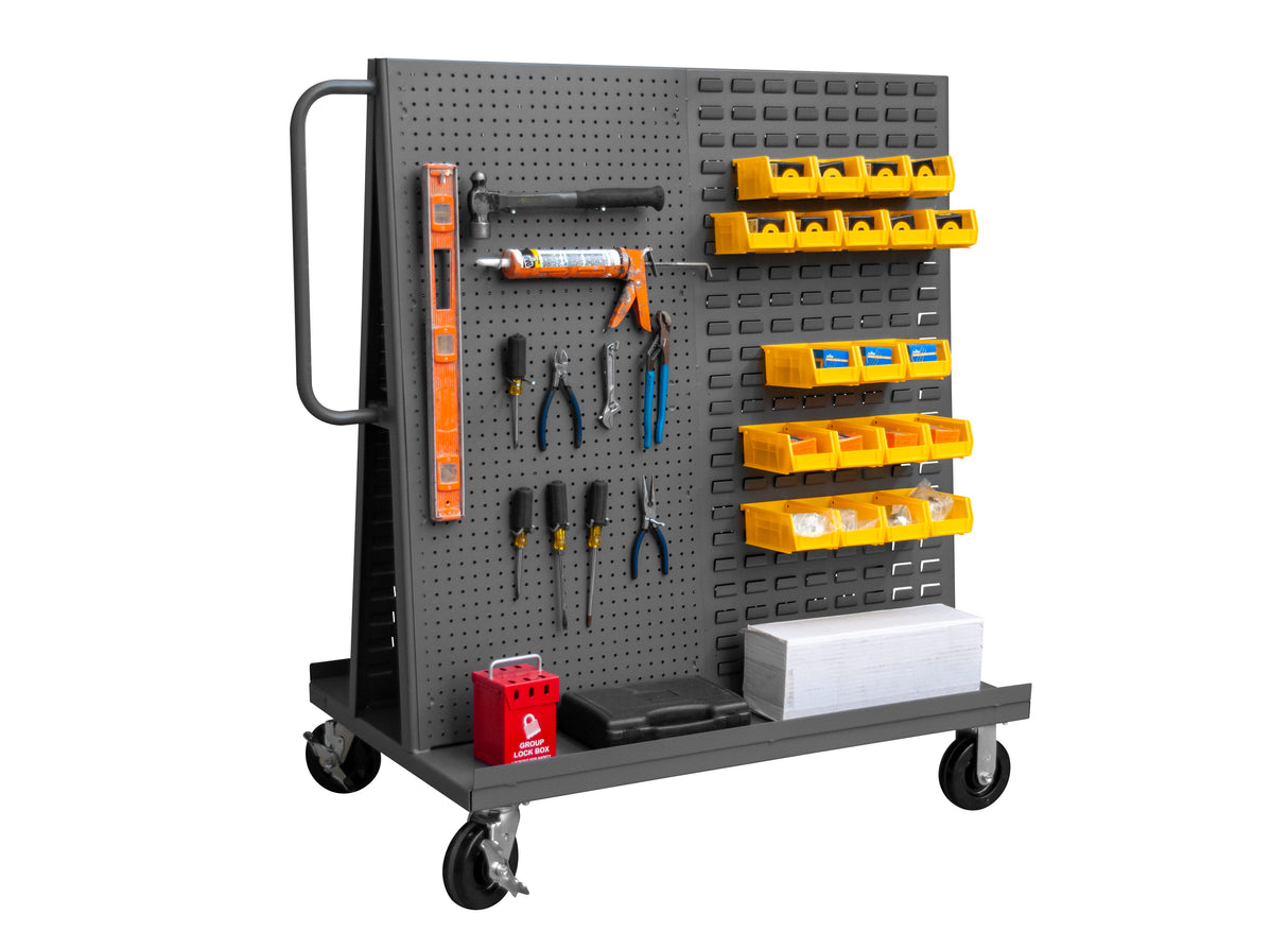 Durham® Panel Cart: Mobile A-Frame Truck with Dual Louvered Panels and Pegboards