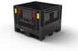 Black collapsible plastic bulk container, 32 x 30 x 25 in