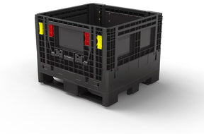Black collapsible plastic bulk container, 32 x 30 x 25 in