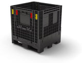 Black collapsible plastic bulk container, 32 x 30 x 34 in