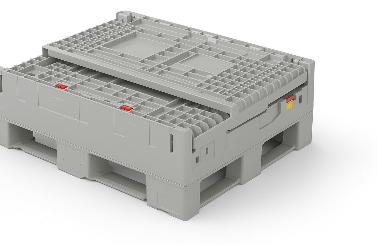 Grey 48 x 40 collapsible bulk container folded flat
