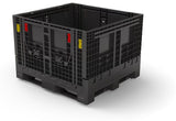 Black collapsible plastic bulk container, 48 x 45 x 34 in