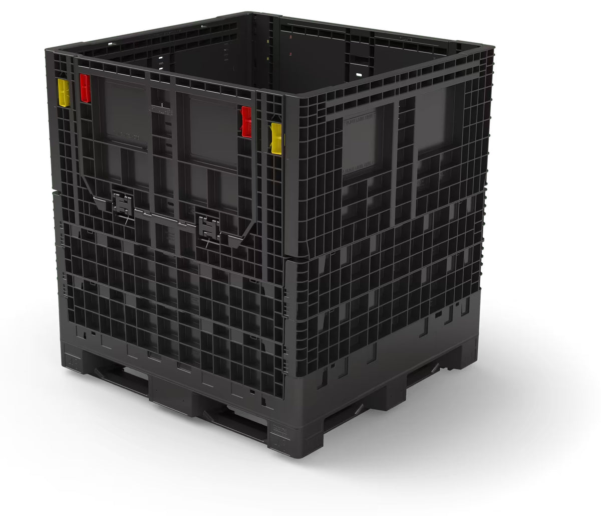 Black collapsible plastic bulk container, 48 x 45 x 50 in, extended height