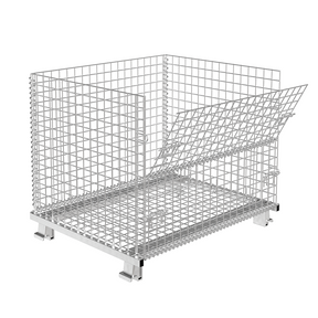 Medium folding wire mesh container 40x32x34 no casters side view