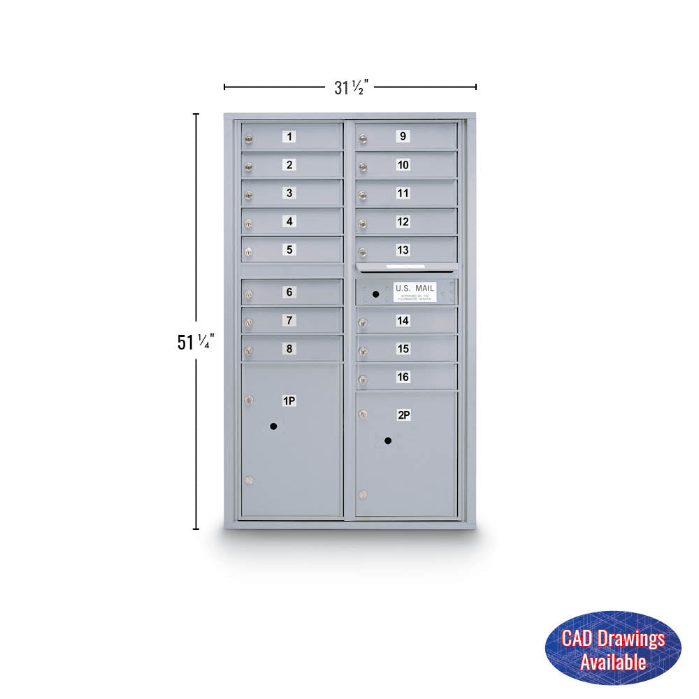 16 Door Standard 4C Std Mailbox with 2 Parcel Lockers - Additional Colors Available