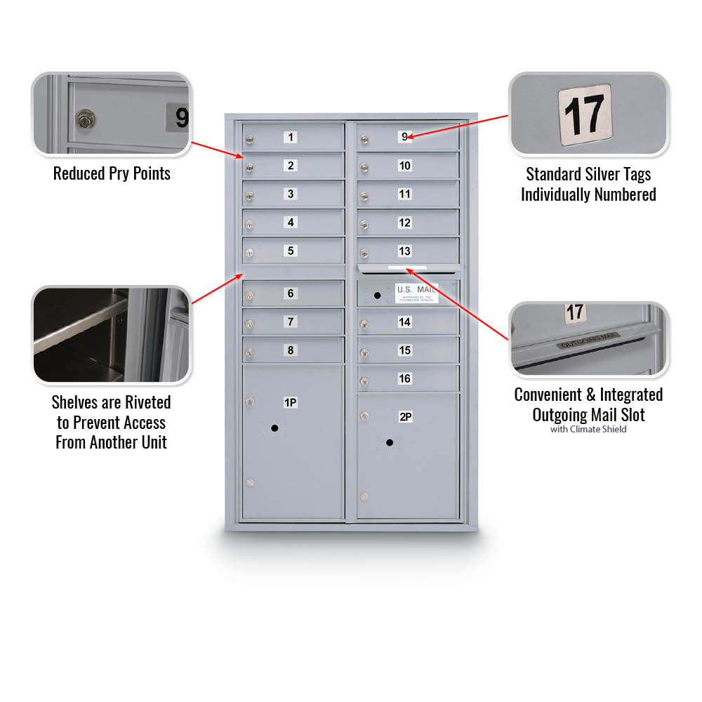 16 Door Standard 4C Std Mailbox with 2 Parcel Lockers - Additional Colors Available