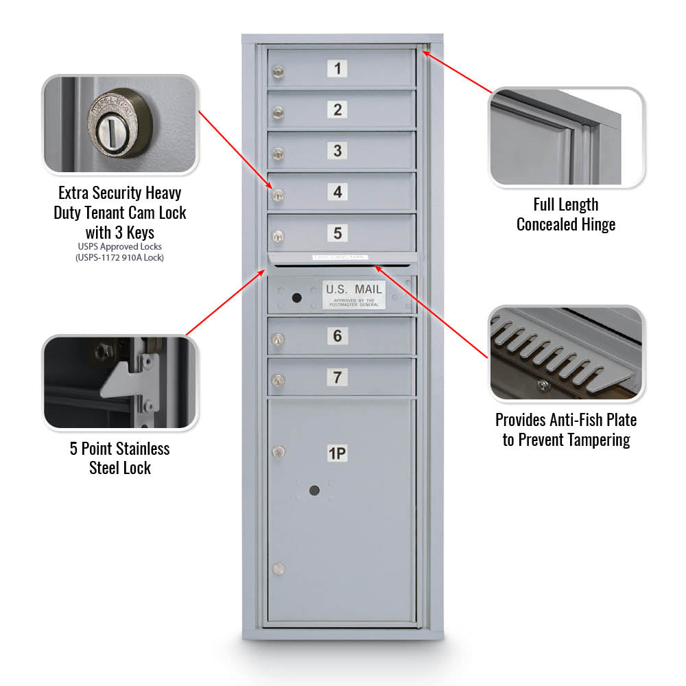 7 Door Standard 4C Mailbox with (1) Parcel Locker