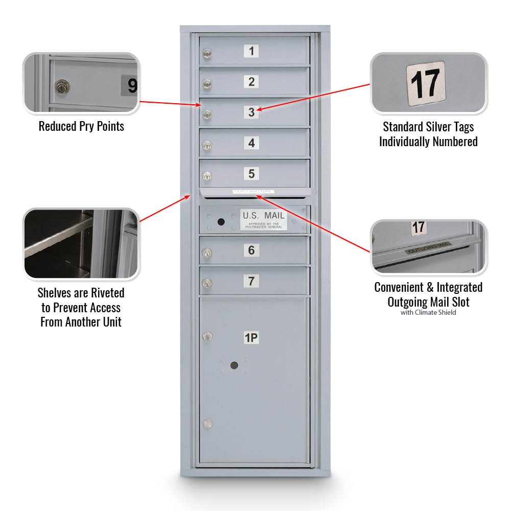 7 Door Standard 4C Mailbox with (1) Parcel Locker