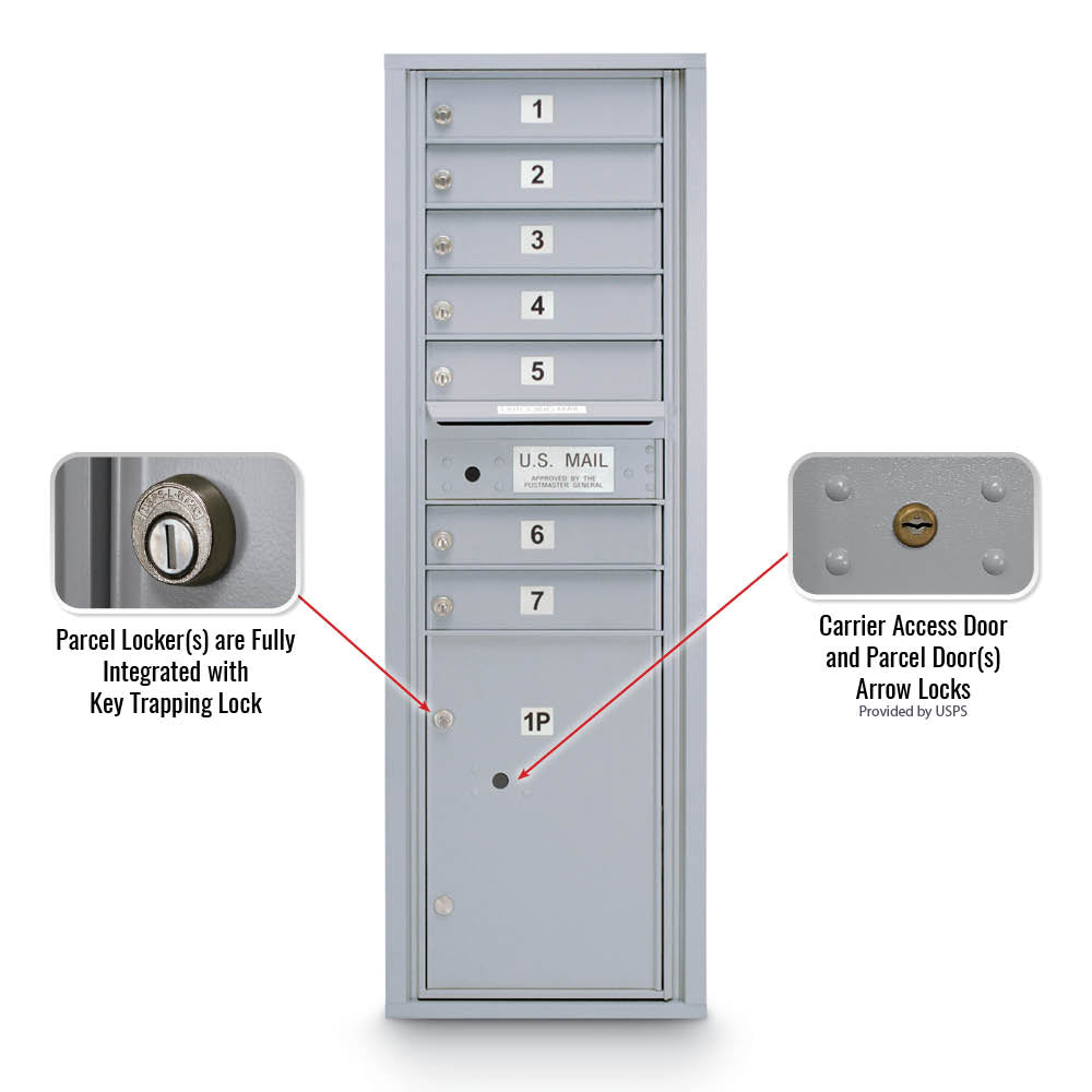 7 Door Standard 4C Mailbox with (1) Parcel Locker