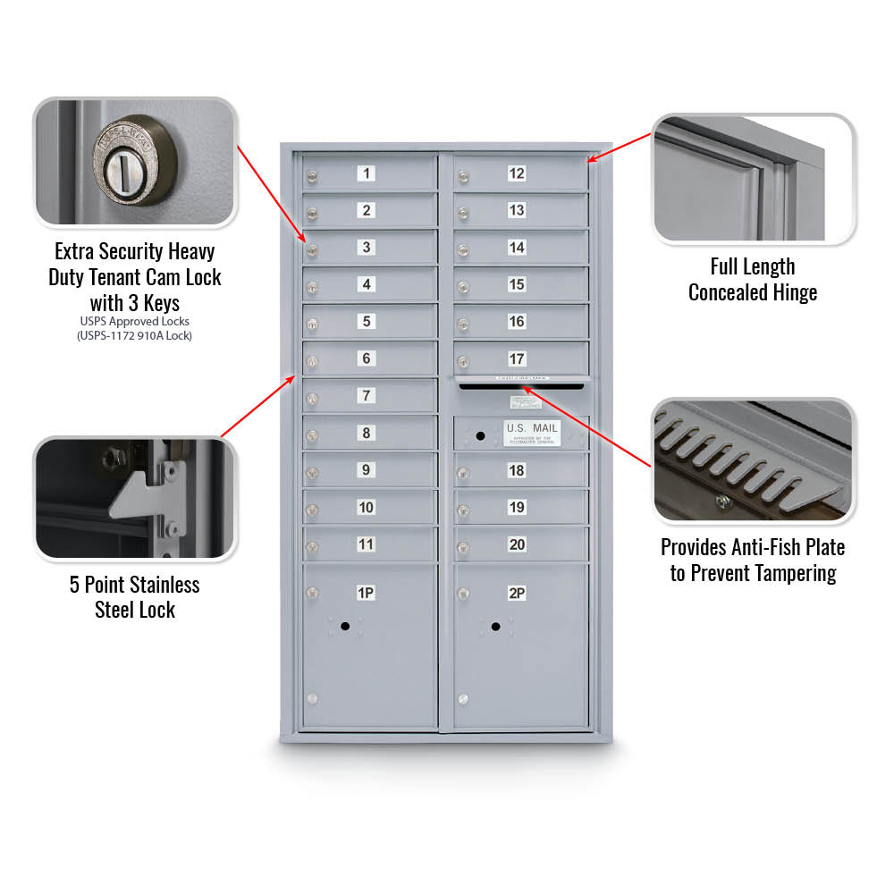 20 Door Standard 4C Mailbox with (2) Parcel Lockers