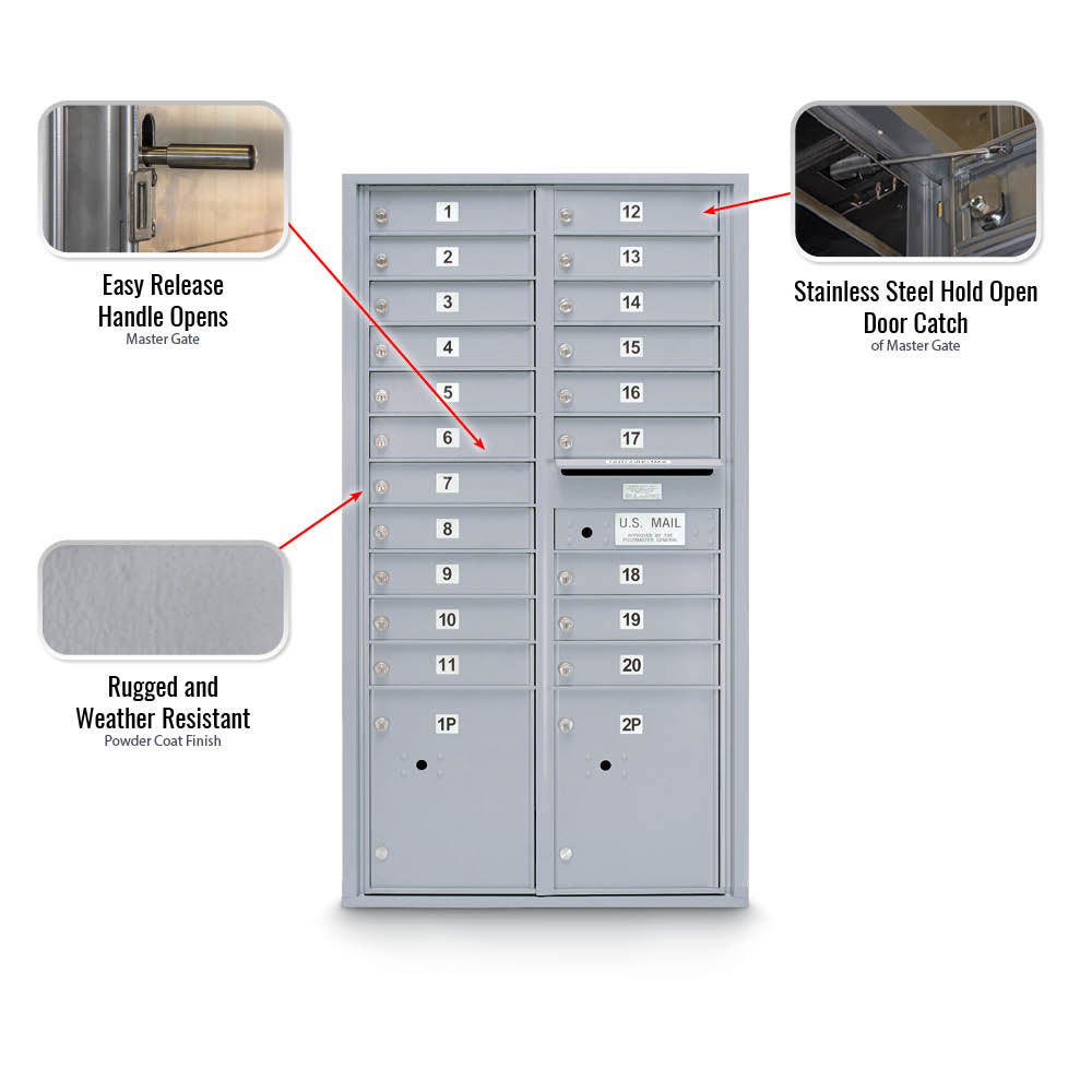 20 Door Standard 4C Mailbox with (2) Parcel Lockers