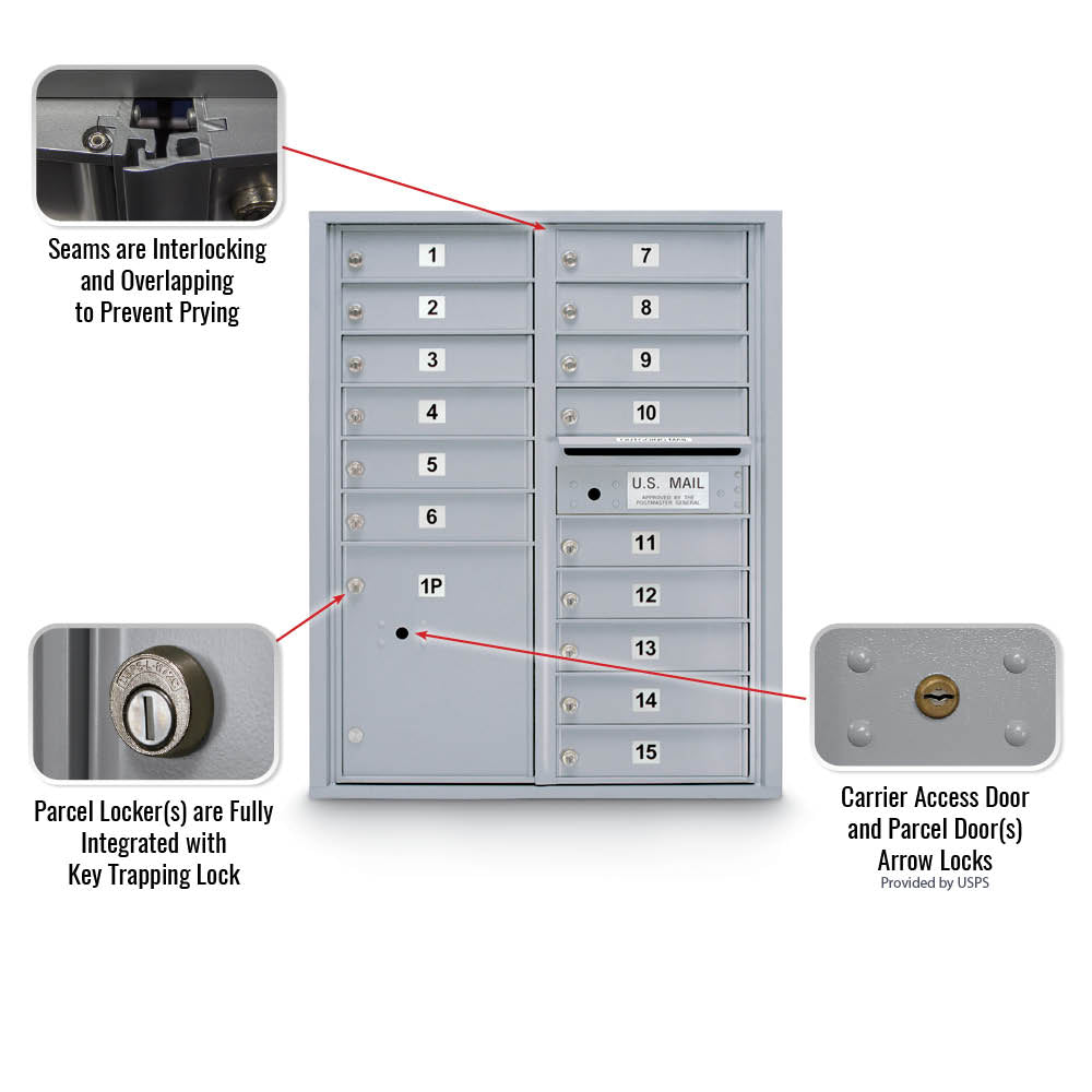 15 Door Standard 4C Mailbox with 1 Parcel Locker - Additional Colors Available