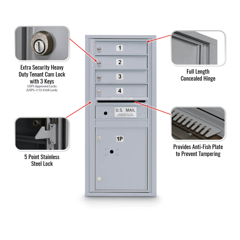 4 Door Standard 4C Mailbox with (1) Parcel Locker