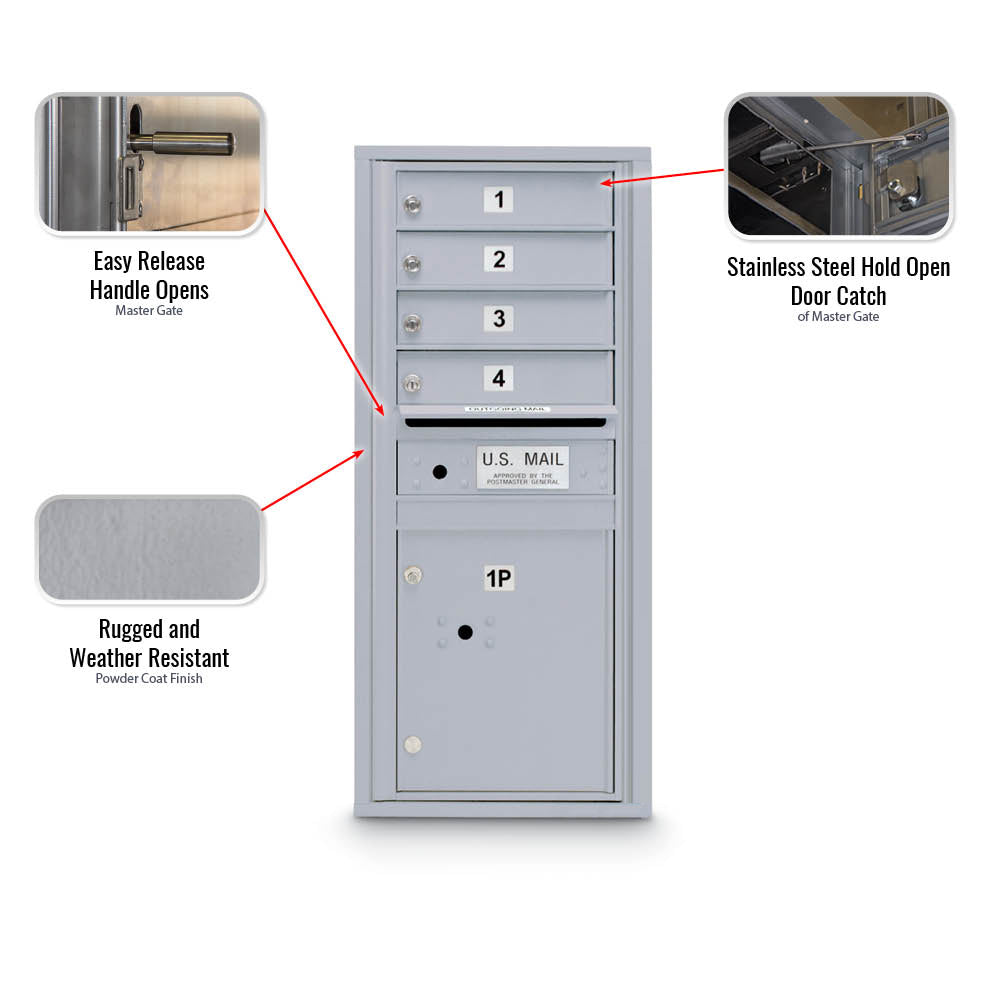 4 Door Standard 4C Mailbox with (1) Parcel Locker