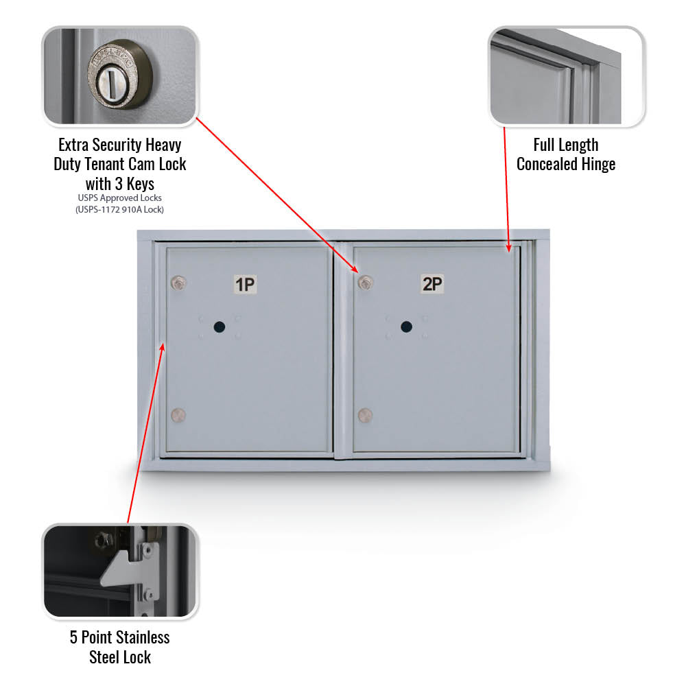 Standard 4C Mailbox with (2 Horizontal) Parcel Lockers - Additional Colors Available