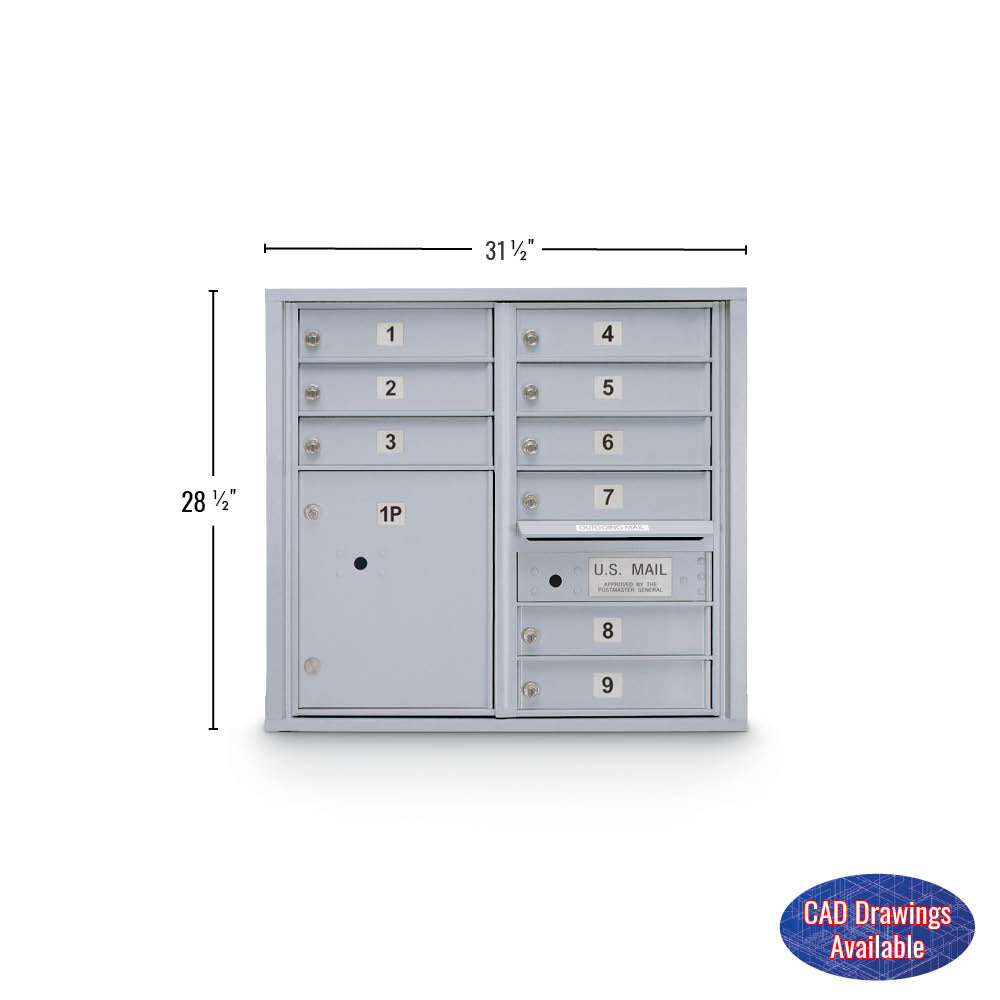 9 Door Standard 4C Mailbox with (1) Parcel Locker