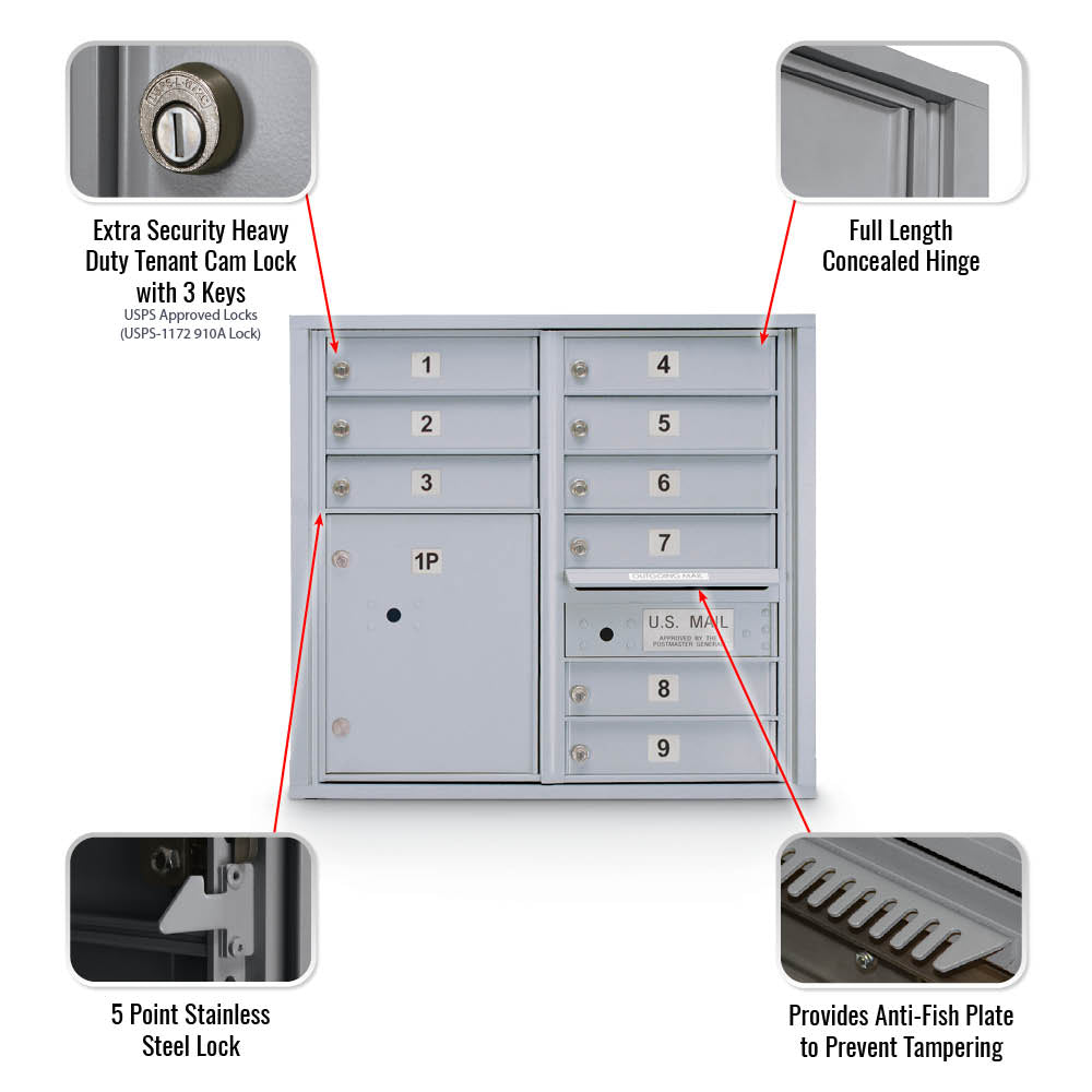 9 Door Standard 4C Mailbox with (1) Parcel Locker