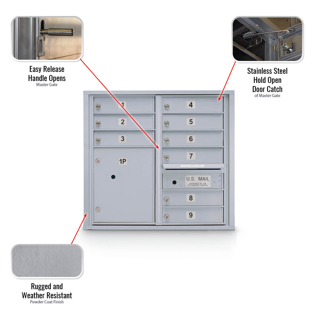 9 Door Standard 4C Mailbox with (1) Parcel Locker