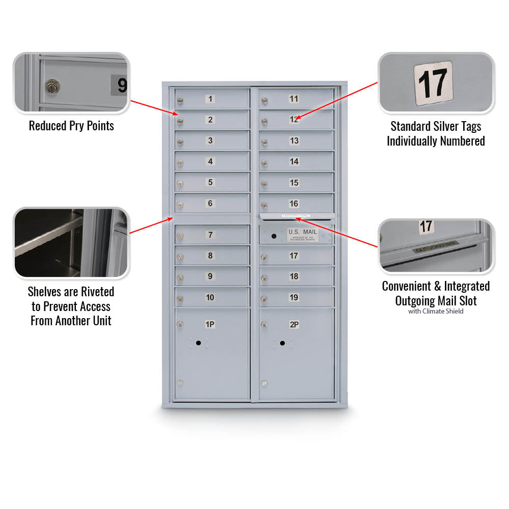 19 Door Standard 4C Mailbox with (2) Parcel Lockers