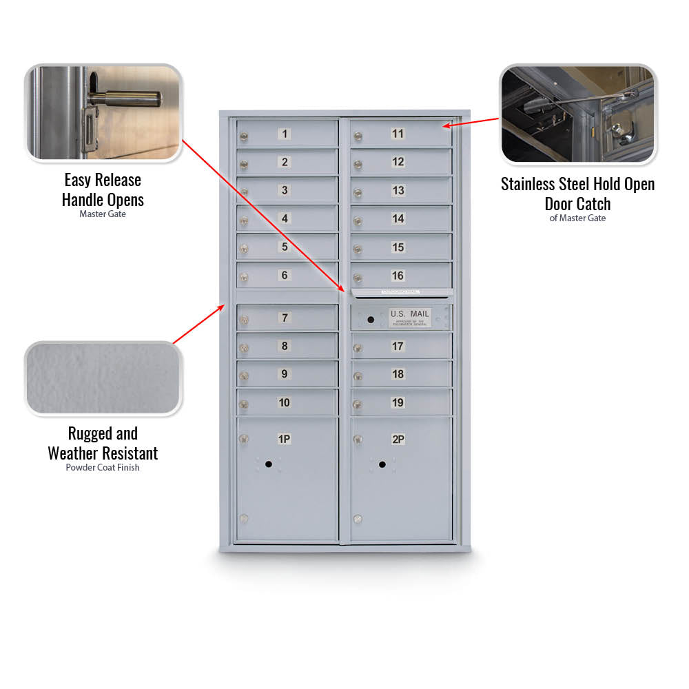 19 Door Standard 4C Mailbox with (2) Parcel Lockers