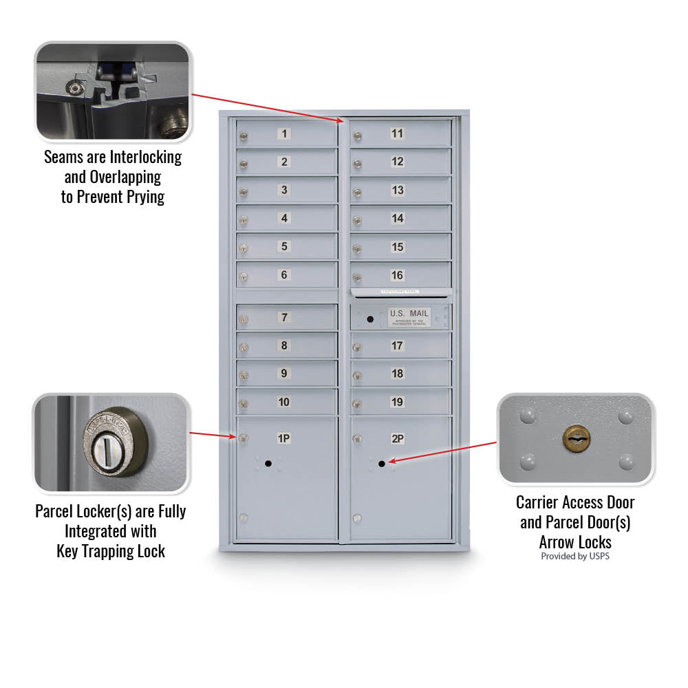 19 Door Standard 4C Mailbox with (2) Parcel Lockers