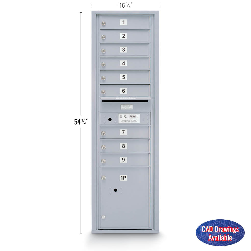 9 Door Standard 4C Mailbox with (1) Parcel Locker - Additional Colors Available