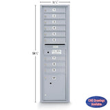 9 Door Standard 4C Mailbox with (1) Parcel Locker - Additional Colors Available