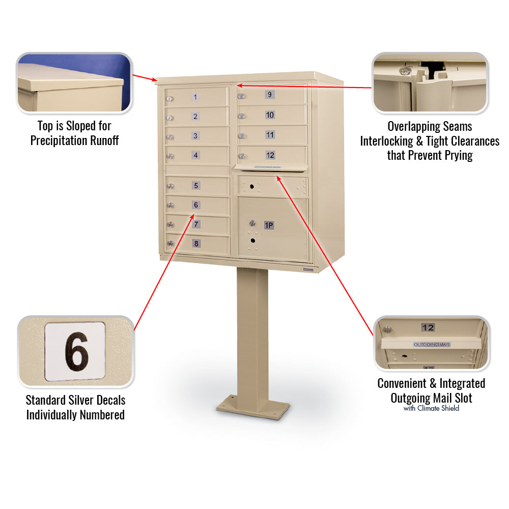 12 Door F-Spec Cluster Box Unit with Pedestal