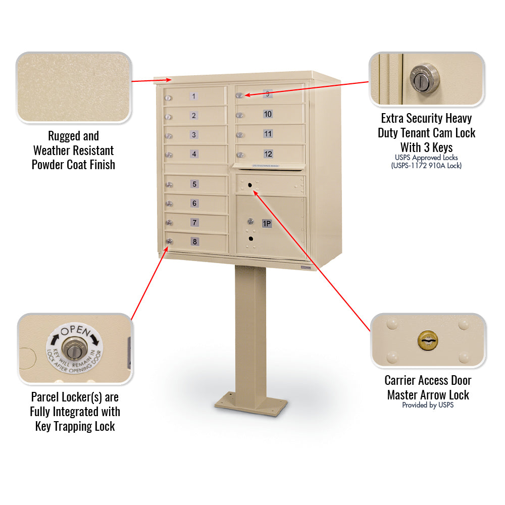 12 Door F-Spec Cluster Box Unit with Pedestal