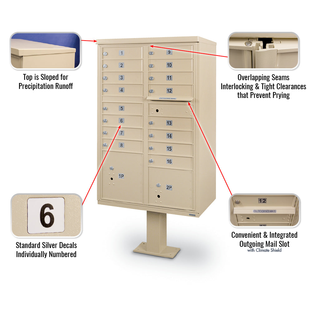 16 Door F-Spec Cluster Box Unit with Pedestal