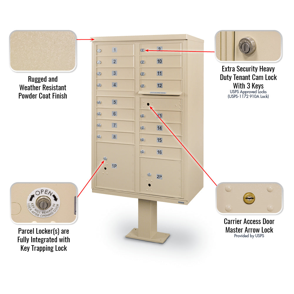 16 Door F-Spec Cluster Box Unit with Pedestal