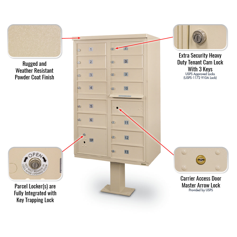 13 Door F-Spec Cluster Box Unit with Pedestal