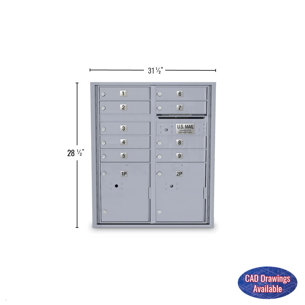 9 Door 4C Standard Mailbox 2 Parcel Lockers - Additional Colors Available