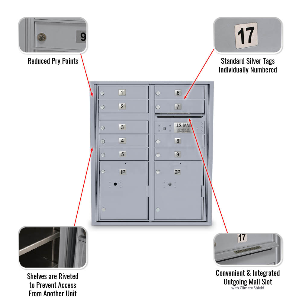 9 Door 4C Standard Mailbox 2 Parcel Lockers - Additional Colors Available