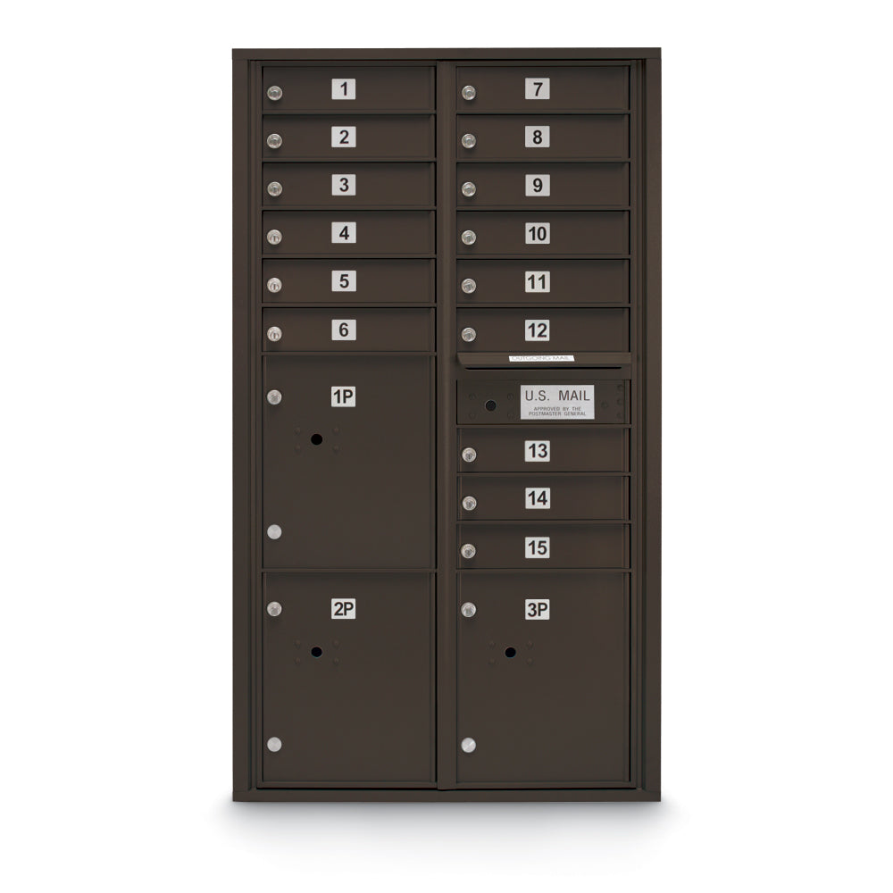 15 Door Standard 4C Mailbox with 3 Parcel Lockers