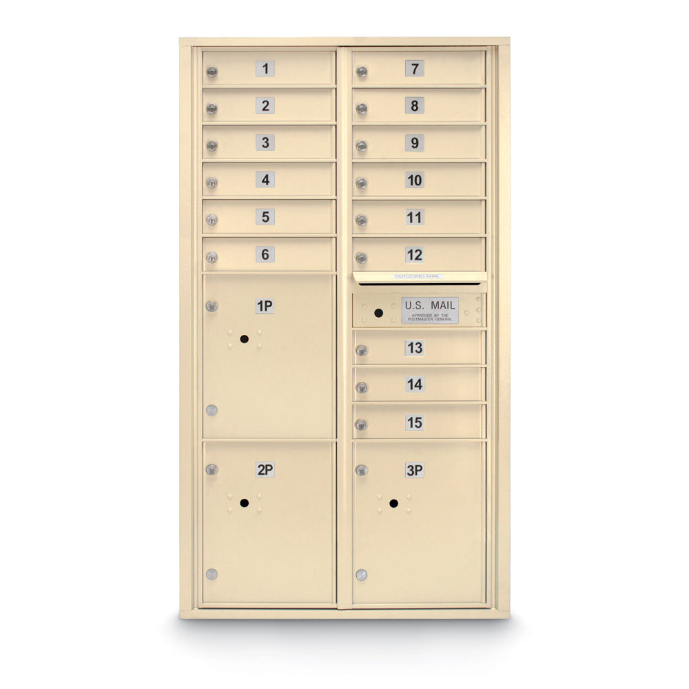 15 Door Standard 4C Mailbox with 3 Parcel Lockers