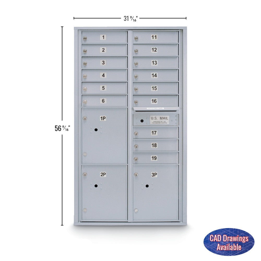 15 Door Standard 4C Mailbox with 3 Parcel Lockers