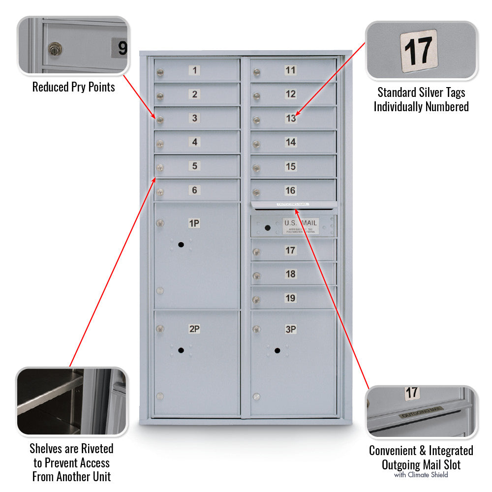 15 Door Standard 4C Mailbox with 3 Parcel Lockers