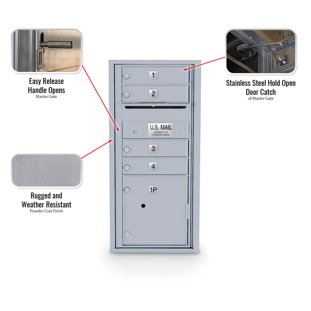 4 Door Standard 4C Mailbox with 1 Parcel Door