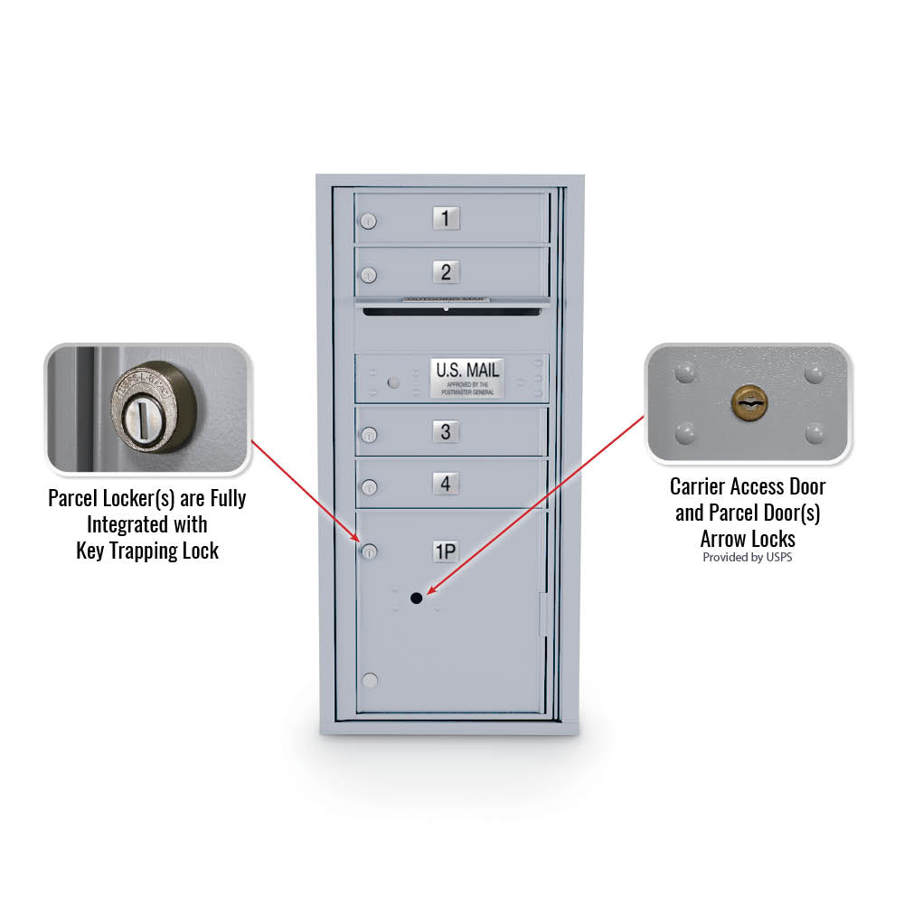 4 Door Standard 4C Mailbox with 1 Parcel Door