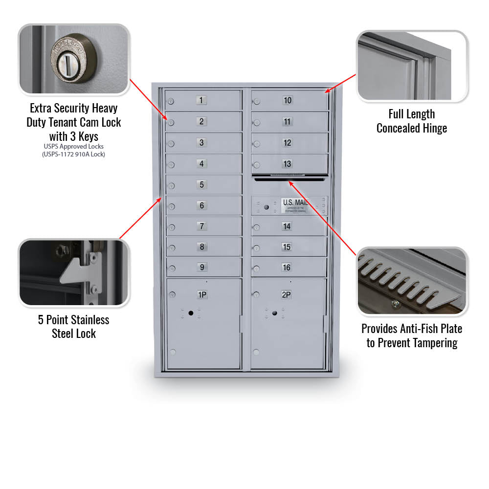 16 Door Standard 4C Mailbox with 2 Parcel Lockers