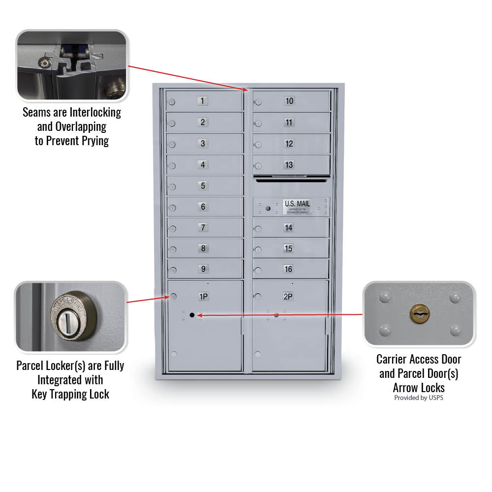 16 Door Standard 4C Mailbox with 2 Parcel Lockers